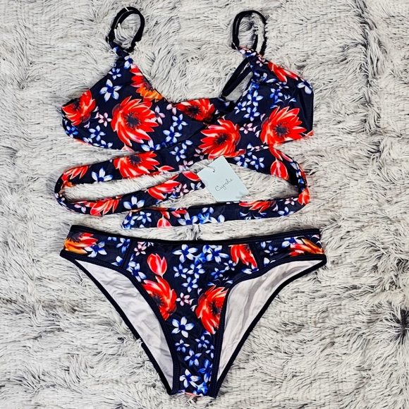 CUPSHE | OPEN FRONT WRAP TIE FLORAL BIKINI - NWT! - Picture 3 of 11